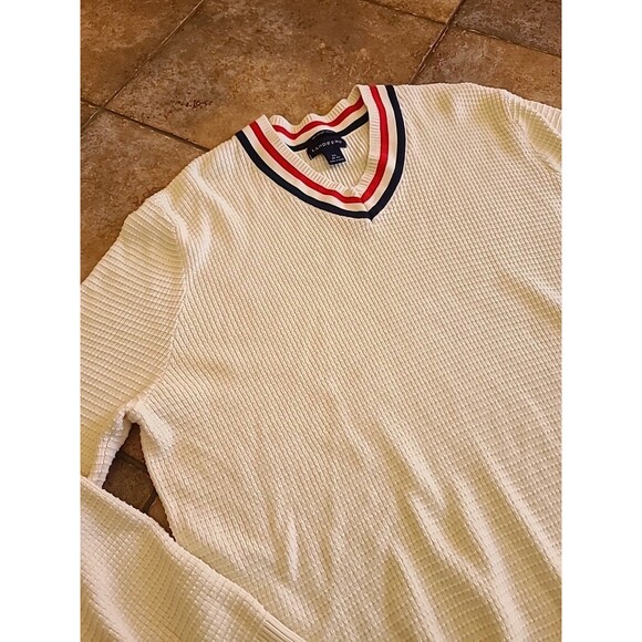 Lands End VTG 90s Men's XL V-Neck Waffle Knit Sweater USA 100% Supima Cotton - Picture 1 of 8